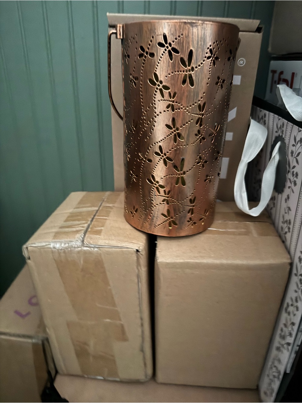 Copper Finish Solar Lantern with Dragonfly Cutouts - Picture 4 of 4